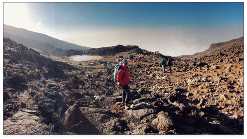 women hiking in red jacket